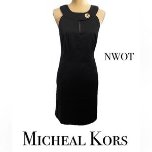 Michael Kors Black Dress W/Keyhole & Gold Logo button $159 Dress Size 4 NWOT